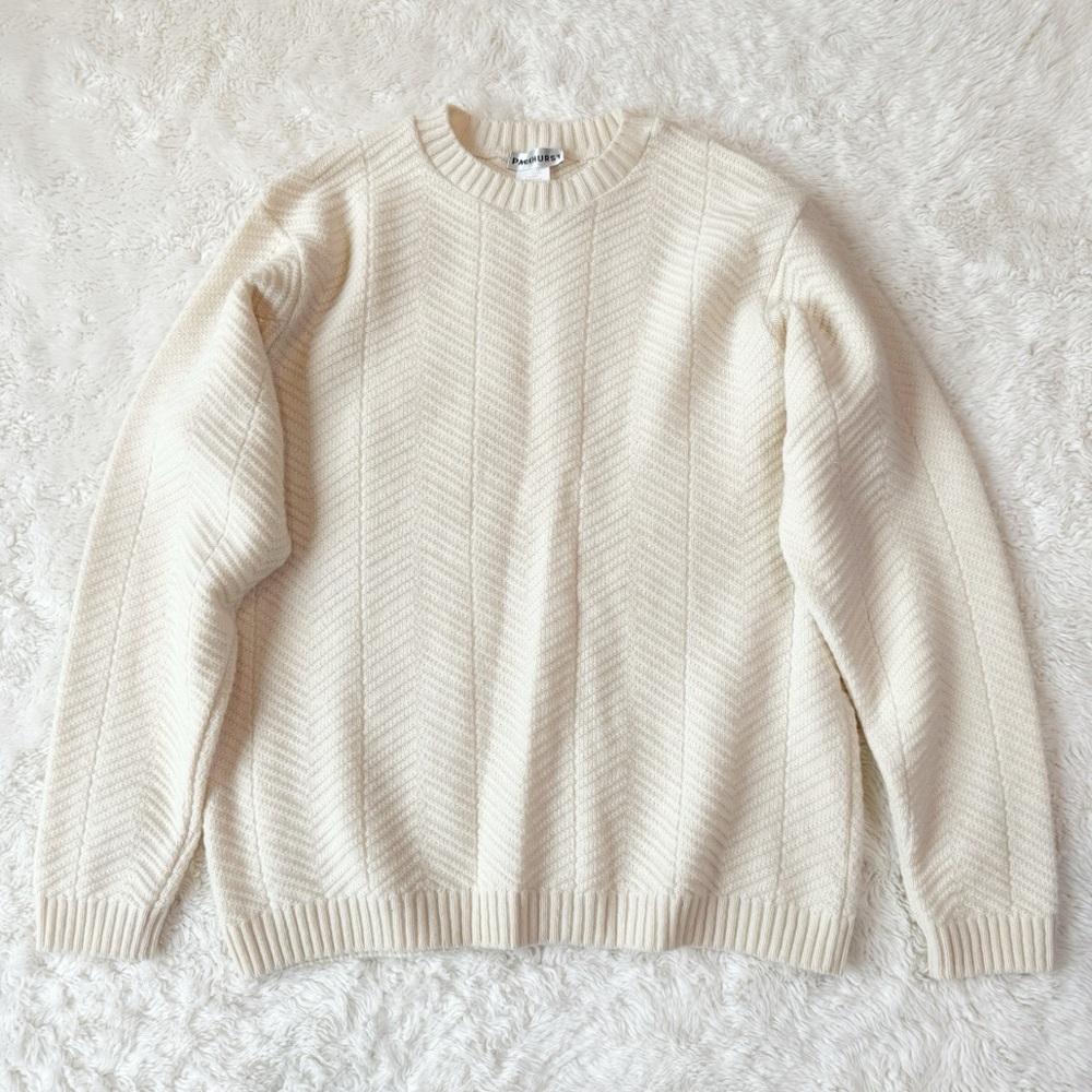 VTG Parkhurst Woman Cream Wool Fisherman Crewneck Knit Sweater MEDIUM Classic